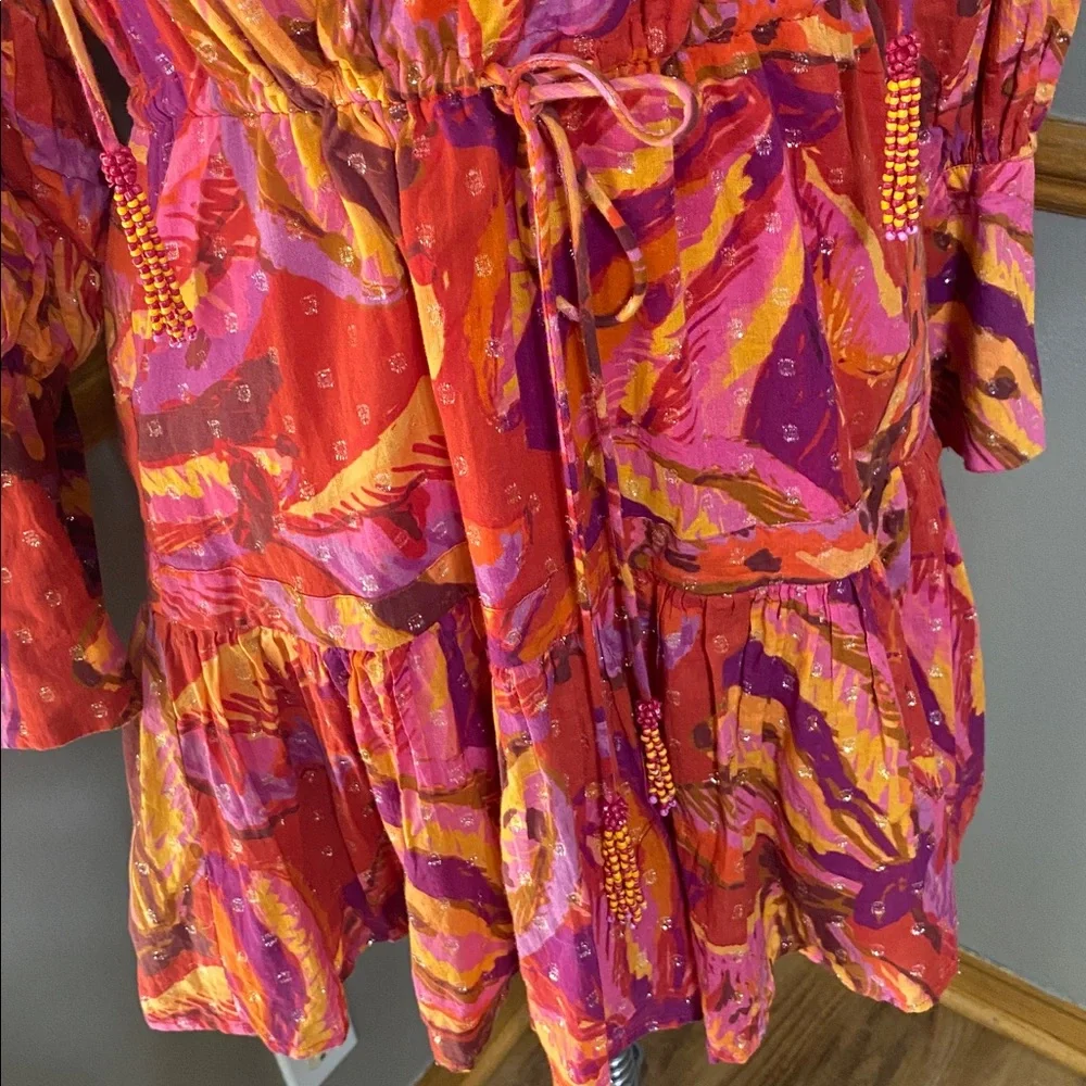 FARM Rio Banana Juice red, orange & brown long sleeve Cotton Minidress size S - Picture 10 of 12